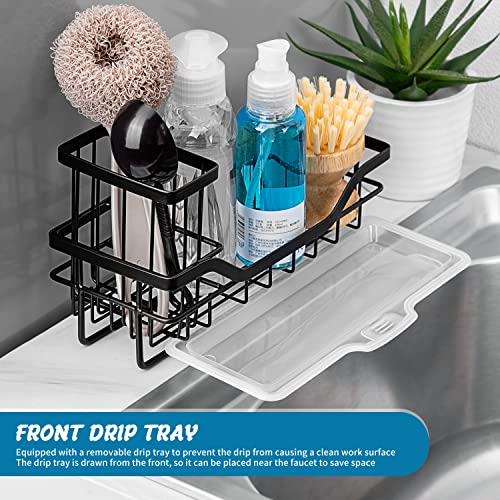COCOBOSS Sink Caddy Kitchen Sink Organizer, Sponge Holder for Kitchen Sink Premium Stainless Steel Rustproof with Removable Drip Tray and Anti-Slip Bar - Black(8.5 x 3.6 x 4.9 in)