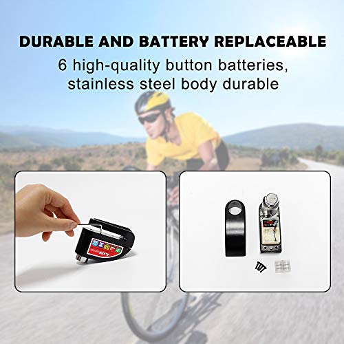 Wisamic Motorcycle Alarm Disc Lock - Motorbike Anti-theft Disc Brake Lock with 6mm Pin, 110dB Alarm Sound, 4ft Reminder Cable, Pouch Wheel Security Lock (Black)