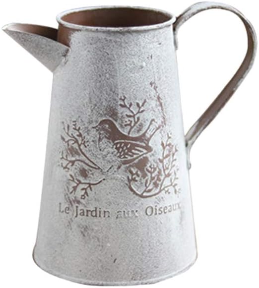 Yardwe Watering Can Metal Flower Vase Pewter Bucket with Handle Vintage Decoration for Garden 17 x 11 x 7 cm