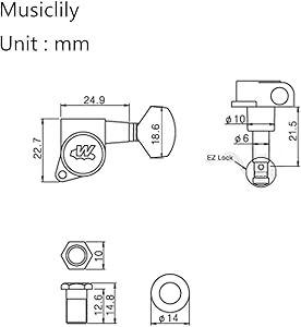 Wilkinson E-Z-LOK 6連フェンダーストラト/テレキャスター エレキギター用ペグ、クロム