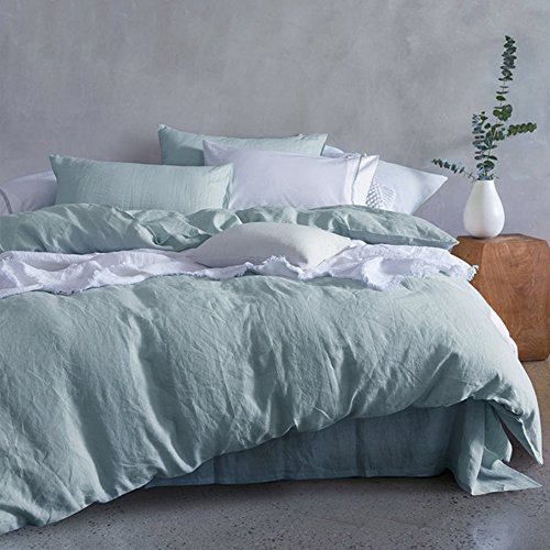 Merryfeel 100% Linen Duvet Cover Set - King - Aqua