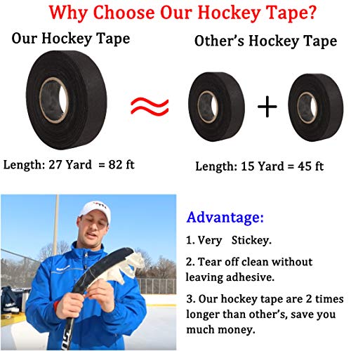 Boaton 2Pcs Hockey Tape, Hockey Grip Tape for Hockey Ice Field Lacrosse Sticks, 1 Inch Wide, 20 Yards Long, Black