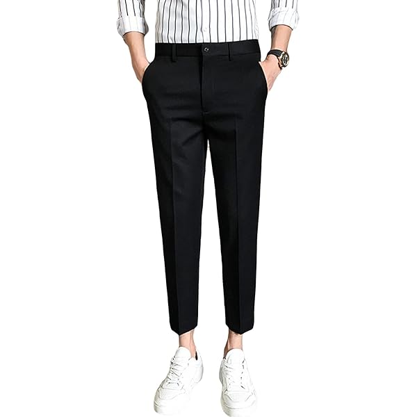 Men's Cropped Suit Pants Stretch Skinny Fit Casual Business Pant Slim Fit  Tapered Ankle Dress Chino Trousers (Black,28) at Amazon Men's Clothing store