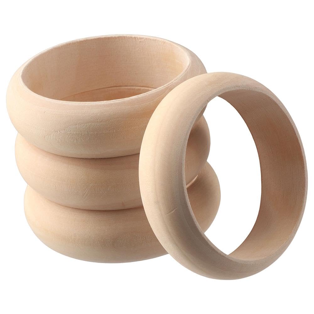 YYlingx 4Pcs Unfinished Wood Blank Bangle Bracelets, 3.4 x 1 Inch Natural Wooden Round Circles Large Wooden Ring for DIY Craft Jewelry Making Painting