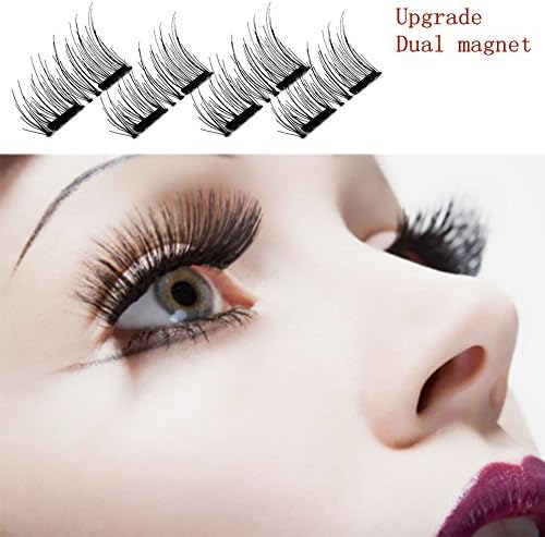 Dual Magnetic False Eyelashes 3D Magnet Fake Lashes Upgrade No Glue Reusable Natural Look Ultra Thin with Case(1airs/4Pieces)