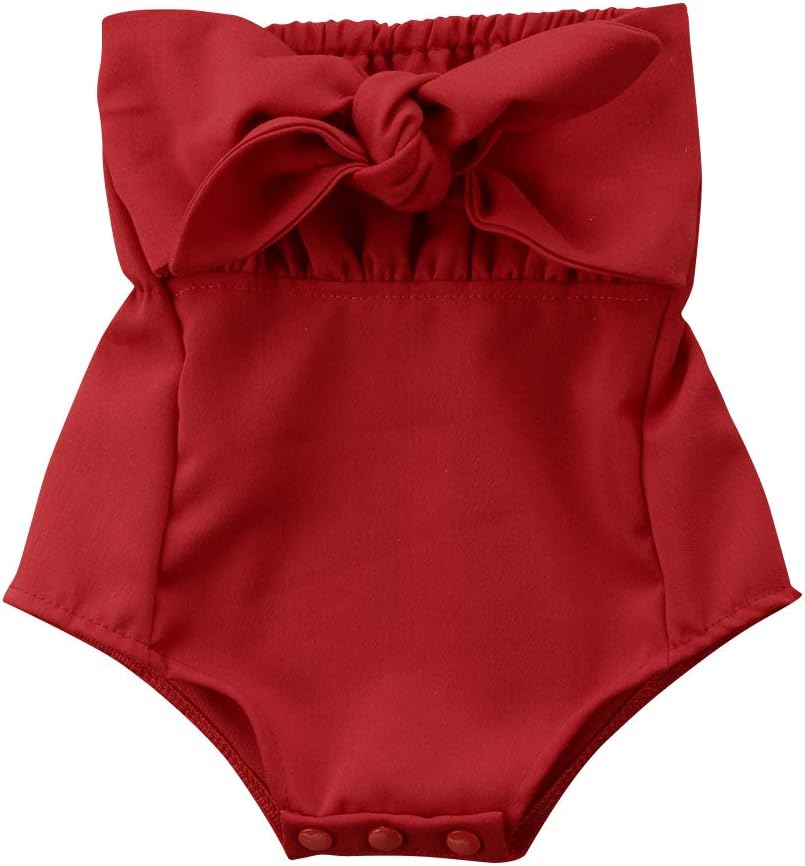 Toddler Baby Girl Christmas Flutter Lace Sleeve Red Bodysuit Dress Xmas Princess Romper Jumpsuit Clothes+Bowknot Headband