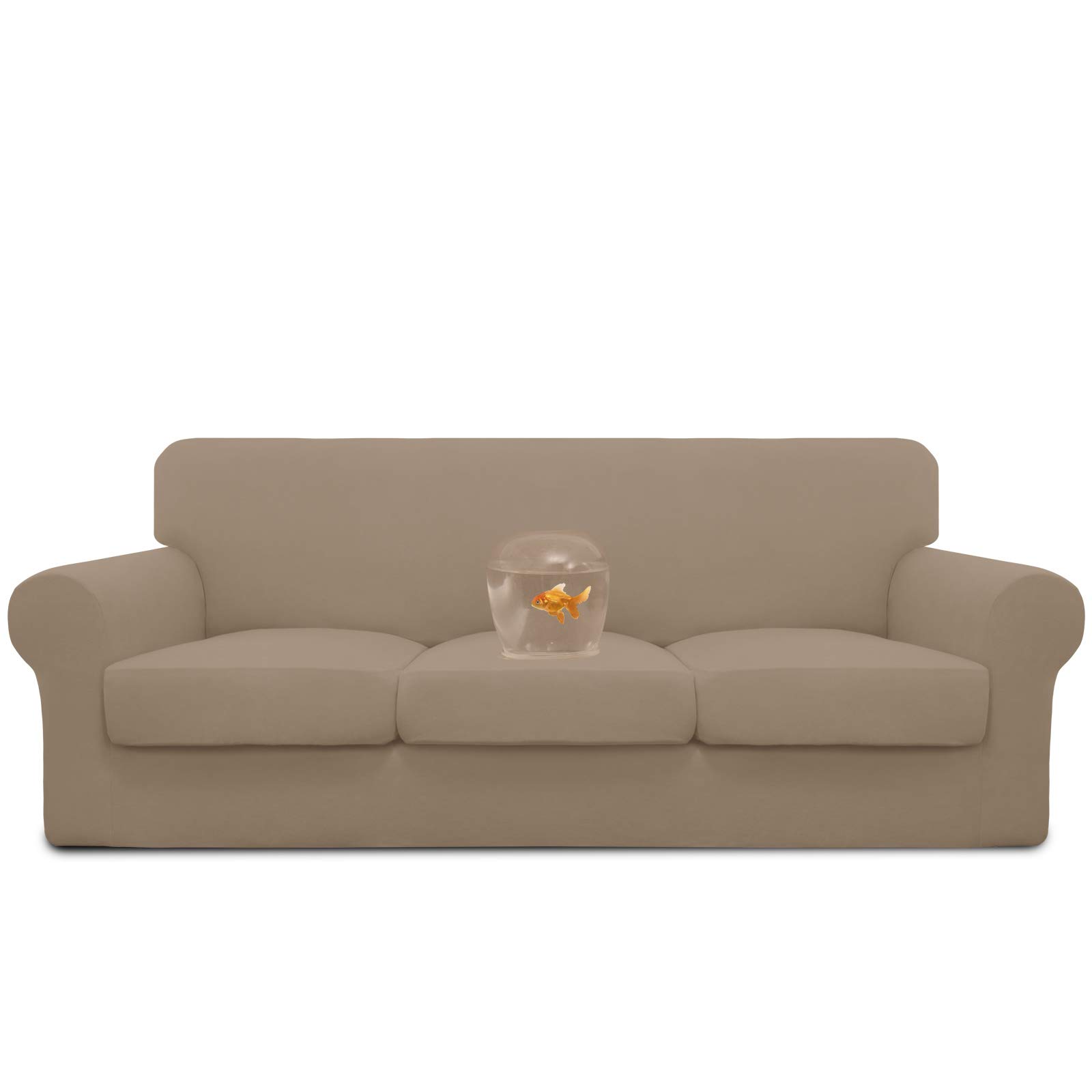 Photo 1 of Easy-Going 100% Dual Waterproof 4 Pieces Stretch Soft Couch Cover for Dogs, Sofa Slipcover for 3 Separate Cushion Couch Leakproof Furniture Protector for Kids, Pets Camel