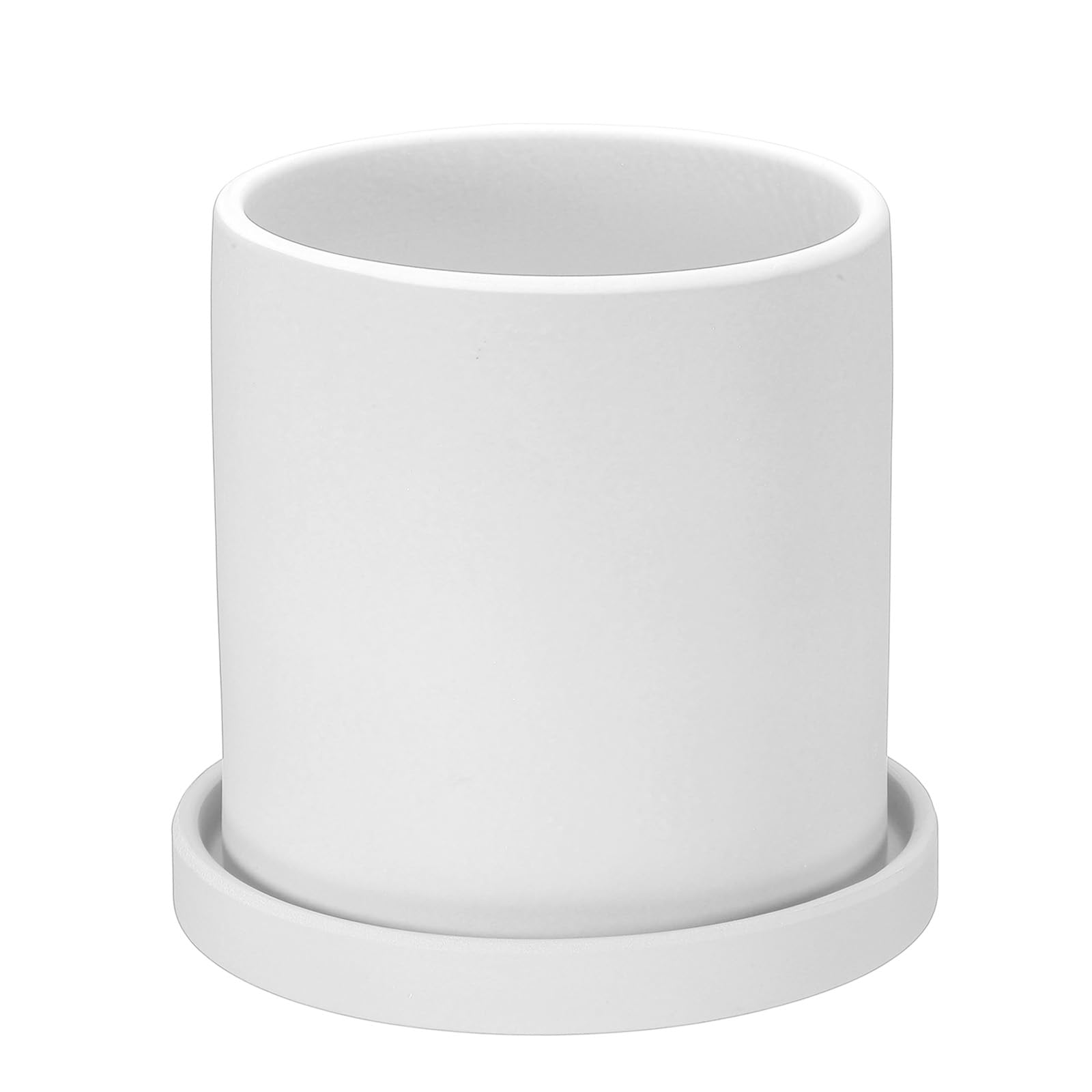 PATIKIL 5 Inch Ceramic Plant Pots, Modern Flower Planters with Drainage Holes and Tray for Decorate Home Indoor Plants Succulent Herb, White