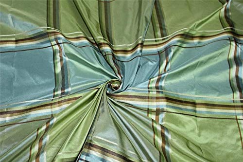 Puresilks Silk Taffeta Blue Green and Brown Plaids Fabric 54