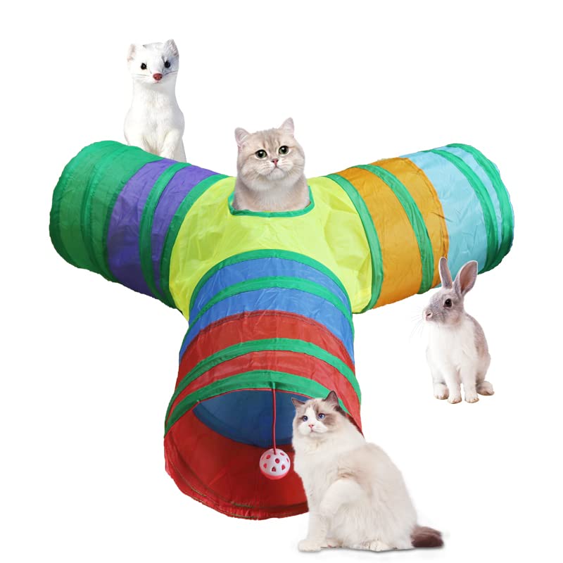 Pacaba Cat Toy Tunnel, Foldable Pet Toy, Indoor And Outdoor Can Be Entertained, Suitable For Puppies Kittens Rabbits Guinea Pigs Play Exercise Hiding Training Running Cat Educational Toys(Y-Channel)