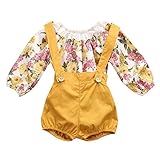 GRNSHTS Baby Girls Floral Suspenders Pant Set Long Sleeve Romper + Short Overalls