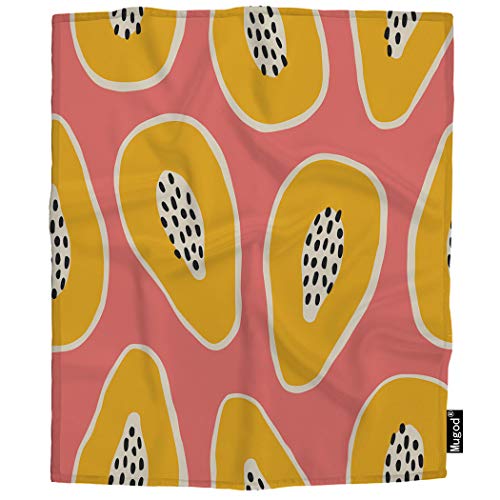 Mugod Papayas Throw Blanket Exotic Delicious Fruit Slice Black Dot Pink White Yellow Soft Cozy Fuzzy Warm Flannel Blankets Decorative for Baby Toddler Swaddle Pet Dog Cat 30x40 Inch