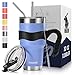 koodee Tumbler with Lid and Straw, 30 oz Stainless Steel Vacuum Insulated Travel Coffee Tumbler With Handle, 2 Straws, Brush (30 oz, Royal Blue)