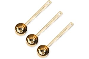 FHDUSRYO 3Pcs Coffee Measuring Scoop Spoons, Stainless Steel Coffee Scoop, Long Handle Tablespoon for Measuring Coffee, Milk Powder, Fruit Powder, Tea, Sugar, Grains, Flour and Protein (Gold)