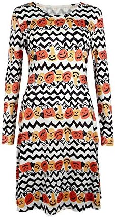 Jetewish Women Halloween Pumpkin Print Dress 2017 Autumn Winter Fashion Long Sleeve Party Swing Mini Dress XL