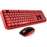 Wireless keyboard and mouse,Cute Wireless Keyboard with Round Retro Style Red Key,SADES v2020(red black),2.4 GHz Connectivity,for PC,Laptop