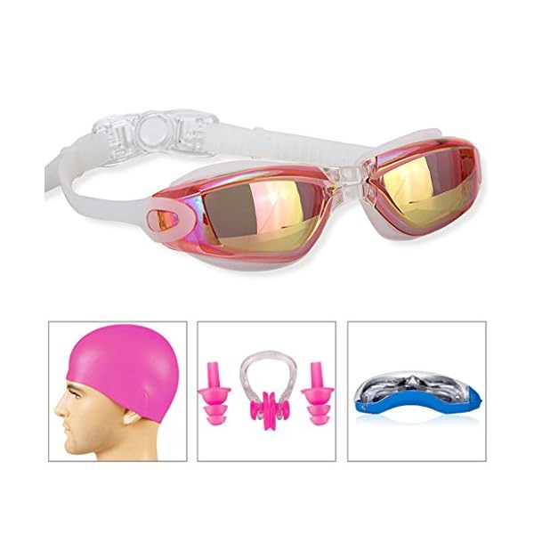 GAOGE-Swim-Goggles-Swimming-Goggles-Swim-Cap-Case-Nose-Clip-Ear-Plugs-Triathlon-Swim-Goggles-Anti-Fog-Shatterproof-UV-Protection-for-Adult-Men-Women-Youth-Kids-Child-Lake-Red