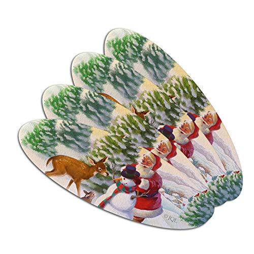 Christmas Holiday Santa and Animals Finishing Snowman Double-Sided Oval Nail File Emery Board Set 4 Pack