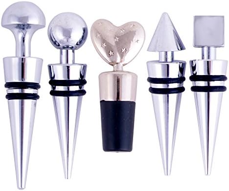 Stainless Steel Wine Bottle Stoppers (5 Pack) by Air Nebula | Elegant Beverage Plugs | Airtight Seal