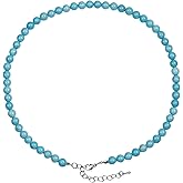 Teppdfann Turquoise Beaded Necklace for Women Boho Gemstone Necklace December Birthstone Jewelry for Gift - 6mm
