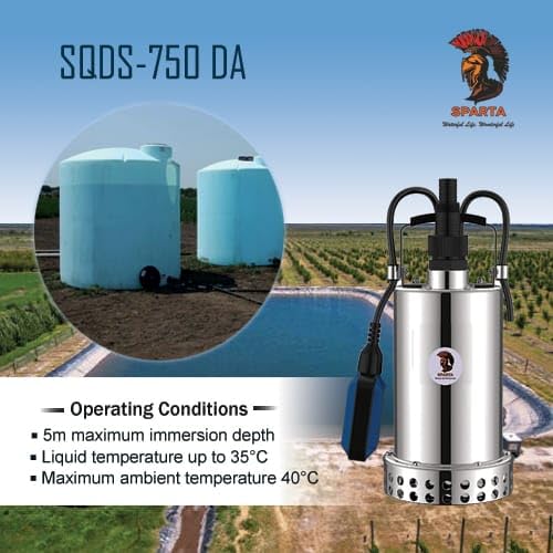 Sparta SQDS-750DA, 1.0 HP Sumbersible Clean Water Pump | Pure Copper Motor Suitable for Cleaning Water Tank |AISI304 SS Pump Body with Technopolymer Impeller| Automatic Operation| 1