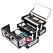 Joligrace Makeup Train Case for Girl Cosmetic Box Jewelry Organizer Lockable with Keys and Mirror 2-Tier Tray Portable Carrying with Handle Travel Storage Box - Purple Floral