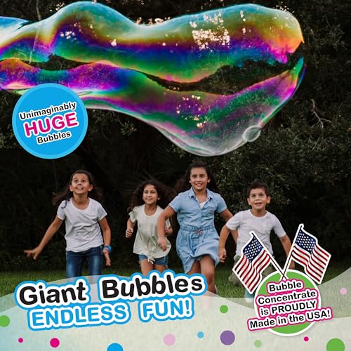 WOWmazing Giant Bubble Wands Kit: (4-Piece Set) | Incl. Wand, Big Bubble Concentrate and Tips & Trick Booklet | Outdoor Toy for Kids, Boys, Girls | Bubbles Made in The USA