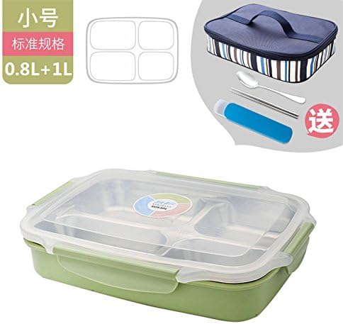 Luckyfree Lunch Box Split Stainless Steel for Kids Students Food Storage Container Lunch Bag Stainless Steel Food Tray, Green Small 4 Grid Bag