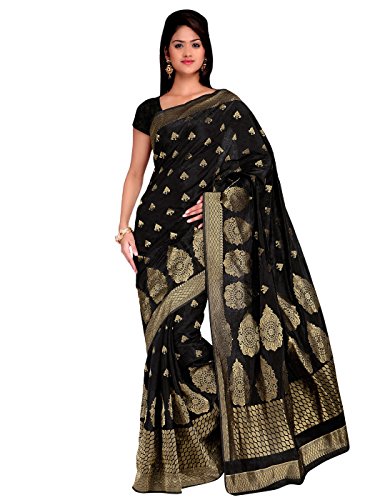 Shonaya black raw silk printed saree & unstitched blouse piec…
