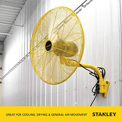 STANLEY 24 Inch Industrial High Velocity Wall Mount Fan Direct Drive, AllMetal Construction