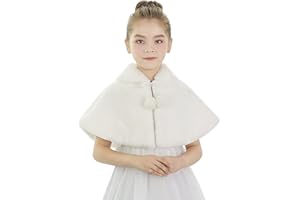 IPENNY Girls Faux Fur Wrap Shawl Flower Kids Princess Cape Wedding Bridesmaid Bolero Shrug Christmas Party Costume Dress Up