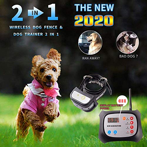 JUSTPET Wireless Dog Fence + Remote Dog Training Collar 2-in-1 System, Safe Harmless Electric Dog Wireless Fence Adjustable Range, Waterproof Reflective Collar (Upgraded Wireless Dog Fence-1 Collar)