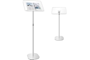 KORETECH Podium Stand, Lecterns & Podium Height and Angle Adjustable, Metal Pole and Base, Podium for Church, Weddings, Classroom, Speech, 16'' L x 12'' W x 56.5'' H, Silver