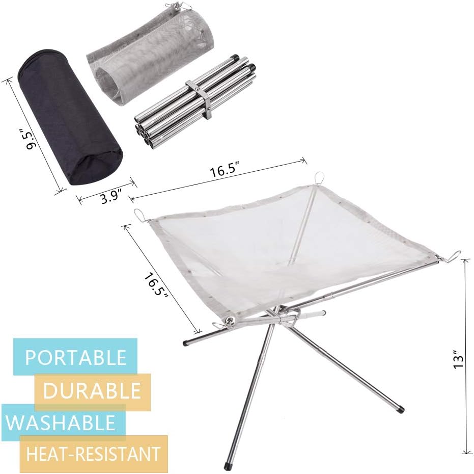 SUCHDECO Portable Fire Pit Outdoor - 2021 Upgrade Collapsing Steel Mesh Fireplace, 16.5 Inch Foldable Camping Fire Pit, Portable Fire Pit for Camping, Outdoor, Patio, Backyard and Garden : Garden & Outdoor