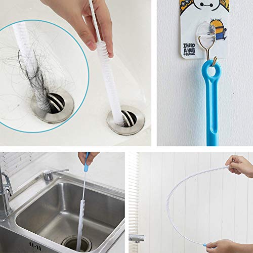 Omont Drain Clog Remover Drain Snake Drain Hair Remover Tool Kit,3 Pack 19.7 Inch Drain Auger 1 Pack 24 Inch Drain Relief 1 Pack 27.5 Inch Drain Cleanning Brush 1 Pair Housework Gloves
