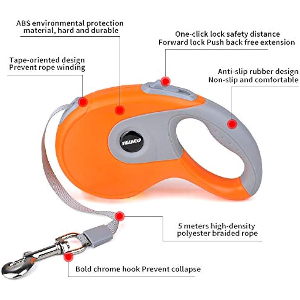 16 Ft Dog Leash Retractable, Pet For Small Medium Large Dogs Up To 40