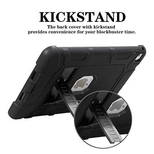 IPad 9.7 2017 Case,Three Layer Heavy Duty Full Body Protective Case with Kickstand for Apple New iPad 9.7 Inch 2017 Model (001, Black)
