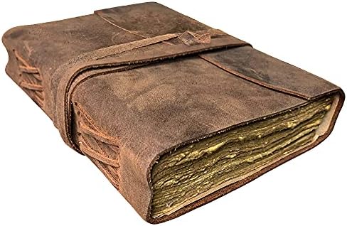 Rustic Town Leather Journal - Leather Bound Journal - Handmade Antique Deckle Edge Paper - Leather Sketchbook - Book of Shadows Journal - Thick Journal - Vintage Journal for Men and Women