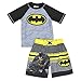 Batman Boys Swim Trunks and Rash Guard Set (3T, Grey/Black)