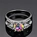 JunXin Women Black Gold Opal Ring Wide Band For Date Multicolor Size5/6/7/8/9/10