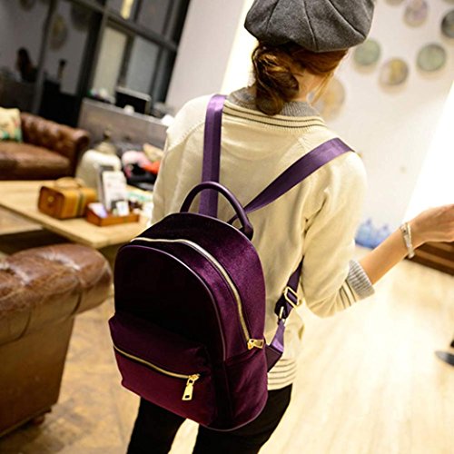 Gillberry Women Gold Velvet Small Rucksack Backpack School Book Shoulder Bag (Purple)