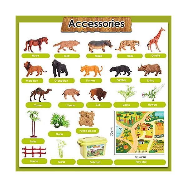Buyger-58-Pieces-Animals-Toys-for-Kids-Zoo-Animal-Figures-Realistic-Wildlife-Toy-Activity-Play-Mat-Carry-Case-Gift-for-3-year-old-Boy-Girl BUYGER Large Size Jungle Wild Animal Figures Toys Set, Realistic Zoo Safari Figure Animal Playset with Play Mat Assemble…