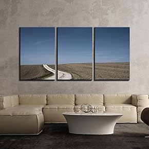 3 Piece Canvas Wall Art - Nature Landscape with Curved Road - Modern Home Art Stretched and Framed Ready to Hang - 16"x24"x3 Panels
