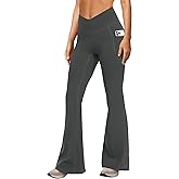 DLOODA Women's Yoga Pants with Pockets No Front Seam Crossover High Waisted Flare Leggings Tummy Control Bootcut Pants