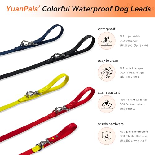 Waterproof Dog Leash, Double Ended Heavy Duty Dog Leash, PVC Coated Nylon Leash, Easy to Clean, 3 Lengths or 2 Puppies (Navy Blue, M)