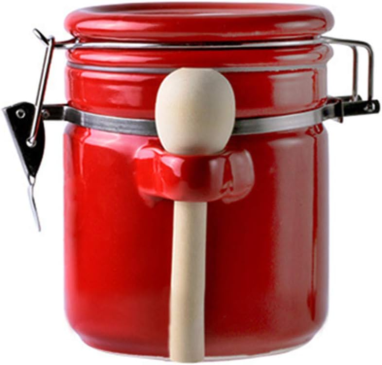 Porcelain Coffee Sealed Canister with Valve Blocks Tea Cans Powder Candy Beans Jars Food Container Spice Storage Bottle with Lid Spoon