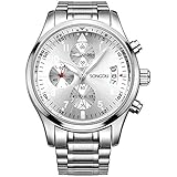 SONGDU Mens Luminous Business Casual Quartz Wrist Watch with Stainless Steel Strap,Silver Dial