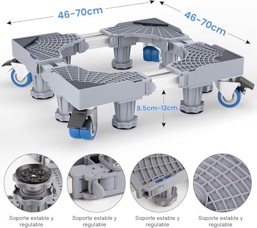 Besswin Base para Lavadora, Base Móvil Universal con 8 Patas Fuerte y 4 Ruedas Doble, Base para Refrigerador Multifuncional Portátil de Ajustable 46-70cm),Soporte Para Refrigerador,Lavadora y Secadora