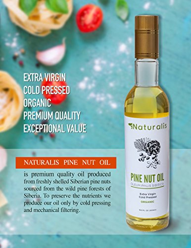 Naturalis Pine Nut Oil, Organic, Extra Virgin, Cold Pressed, 16.9 fl.oz/ 500 ml glass bottle