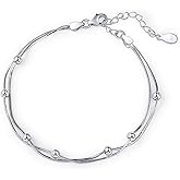925 Sterling Silver Bracelets for Women Teens, Love Heart Charm Chain Bracelet Bangle Fashion Jewelry Gifts